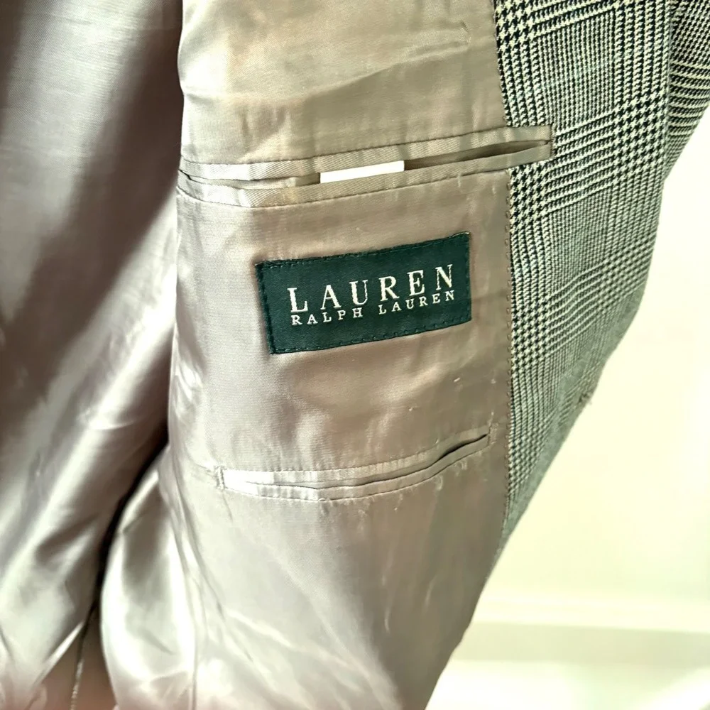 Lauren Ralph Lauren Men's Black‎ Tan Glen Plaid Silk Wool Sports Jacket Size 44R